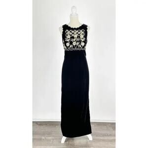 NWT Vintage 90s Jessica Scott McClintock Dress Formal 6P Maxi Black Velvet Gold